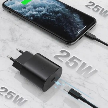 БЫСТРОЕ СЕТЕВОЕ ЗАРЯДНОЕ УСТРОЙСТВО ДЛЯ ТЕЛЕФОНА SAMSUNG 25 Вт + КАБЕЛЬ USB-C 1 М