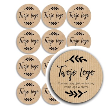 Okrągłe naklejki z logo z eko papieru kraft 35mm, czarny nadruk, 72 sztuki