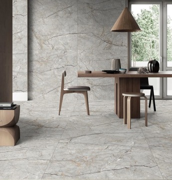 НАПОЛЬНАЯ ПЛИТКА ДЛЯ ВАННОЙ КОМНАТЫ PORKEY GREY МРАМОР AVORIO GREY 60x120 БЛЕСК