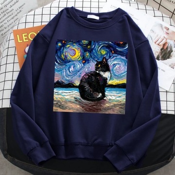 Winter Simple Women'S Sweatshirt Cat Starry Sky Un