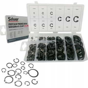 НАБОР КОЛЬЦЕВ SEEGER 300 ШТ. E-CLIP 1,5-22 ММ СЕРЕБРЯНЫЙ S10535