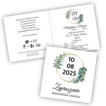 ZAPROSZENIE ŚLUBNE WESELNE SKŁADANE Z KOPERTĄ GRATIS Z PERSONALIZACJĄ GOŚCI