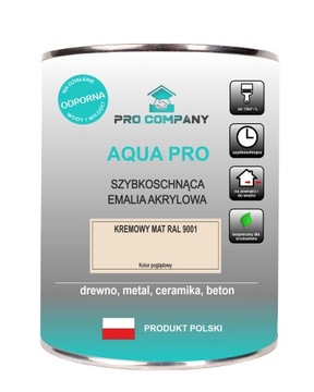AQUA PRO Emalia Akrylowa Szybkoschnąca 0,8L Kremowy RAL 9001 MAT