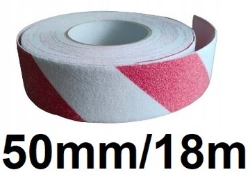Taśma antypoślizgowa biało czerwona 50mm/18m oznaczeniowa ostrzegawcza