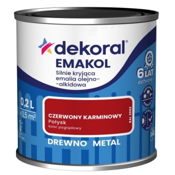 DEKORAL EMAKOL EMALIA SILNIE KRYJĄCA czerwony połysk 0,2L