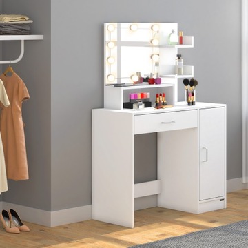 Туалетный столик, зеркало для макияжа, косметическое, светодиодная подсветка, белый, 140х90х40см