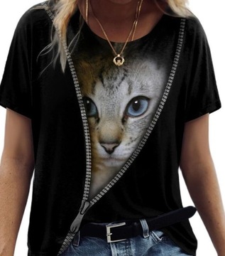 DAMSKA KOSZULKA T-SHIRT 3D Z KOTEM KOTEK XL