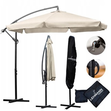PARASOL SKŁADANY REGULOWANY 350 CM OGRODOWY SZARY FALBANA DUŻY + POKROWIEC
