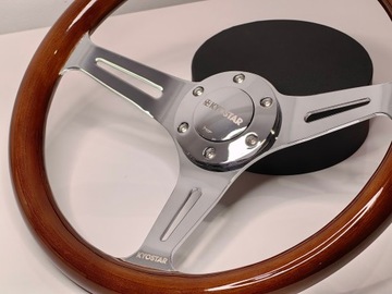 DŘEVĚNÁ VOLANT 350MM CHRÓM CLASSIC BMW MERCEDES AUDI VW CORVETTE