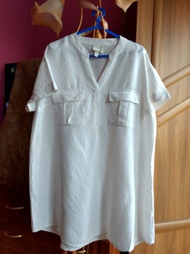 biała tuniko-sukienka 100%len H&M r.44/46
