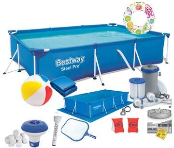 BASEN OGRODOWY STELAŻOWY BESTWAY 300x201x66cm ZESTAW 17w1 + POMPA + GRATIS