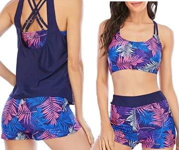 STRÓJ KĄPIELOWY TANKINI KOSZULKA SPODENKI 3w1