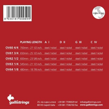 Струны для виолончели Galli OV60 4/4 - 4/4