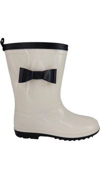 ДЕТСКИЕ РЕЗИНКОВЫЕ БОТИНКИ С УЗОРОМ БАНТ КРЕМОВО-ЧЕРНЫЕ r26