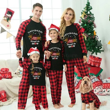 PIŻAMA Bożonarodzeniowy jamnik piżamy dla całej rodziny pasujący przez dług