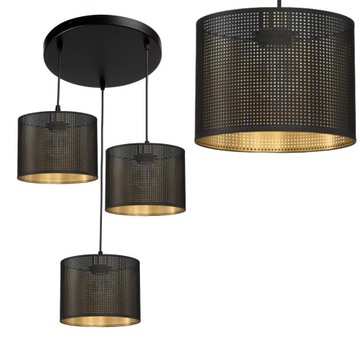 LAMPA WISZĄCA ŻYRANDOL LED AŻUROWY Z DZIURKAMI TALERZ ZŁOTY AŻUR E27