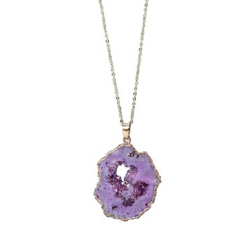 NASZYJNIK Naturalny GEODA Kryształ MINERAŁY Amulet 2.5-3.5 cm FIOLETOWY