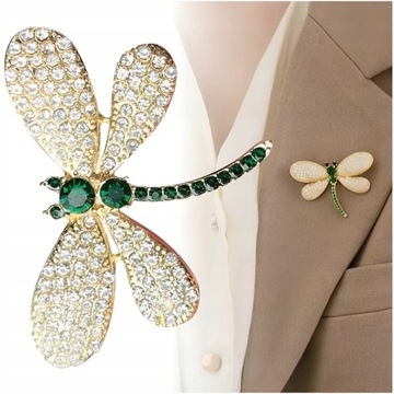 Ozdobna złota ważka broszka z cyrkoniami kryształkami elegancka przypinka