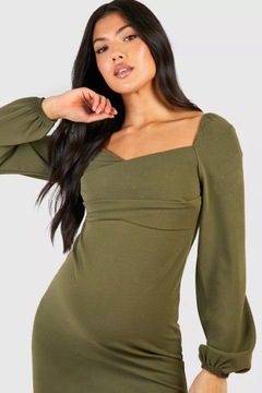 BOOHOO CIĄŻOWA SUKIENKA DLA KOBIET W CIĄŻY MIDI Z DŁUGIM RĘKAWEM KHAKI 42