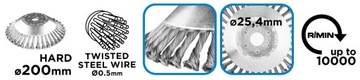 Проволочная щетка для кусторезов 200 х 25,4 мм.