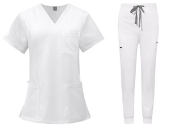 KOMPLET MEDYCZNY DAMSKI SCRUB UNIFORM RÓŻNE KOLORY BIAŁY ROZMIAR XS