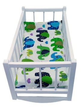 KOŁYSKA DLA LALEK BIAŁA DREWNIANA + POŚCIEL 3el