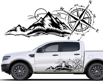NAKLEJKA Grafika na samochód RÓŻA WIATRÓW GÓRY LAS OFFROAD 58X138cm |KOLORY