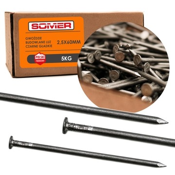 Gwoździe budowlane czarne gładkie 2,5x60mm (5kg) SOMER