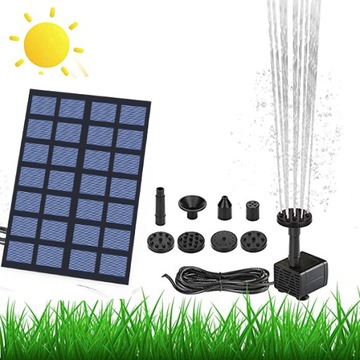 СОЛНЕЧНЫЙ ПРУД ФОНТАН ФОНТАННЫЙ НАСОС СОЛНЕЧНАЯ ПАНЕЛЬ + 8 НАСАДОК 2,5 Вт