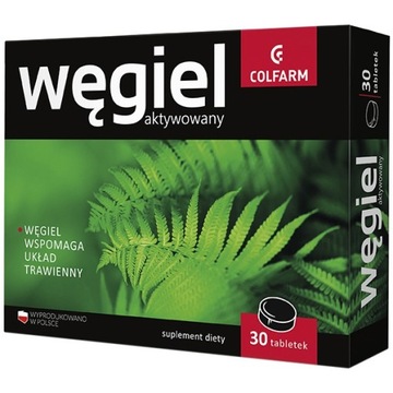 Suplement WĘGIEL AKTYWOWANY AKTYWNY 30 tabletek Colfarm Biegunka Zatrucie