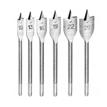 Набор плоских сверл по дереву с шестигранной головкой 10-25 мм.