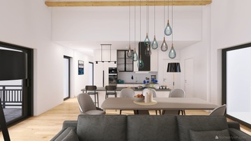 Визуализация дизайна интерьера гостиной и кухни