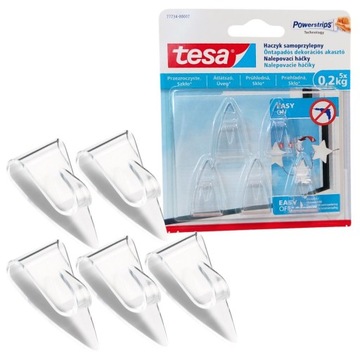 Haczyk TESA samoprzylepny 0,2kg 5szt wieszak przezroczysty wew. dyskretny