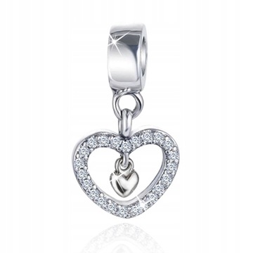 ZAWIESZKA CHARMS SREBRO SERCE KORALIK BEADS 925