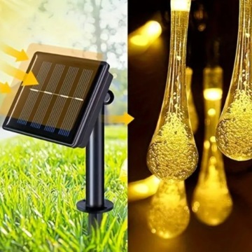 СОЛНЕЧНАЯ САДОВАЯ ГИРЛЯНДИЯ 40 СВЕТОДИОДНЫХ ЛАМП КАПЛИ РОСЫ ШАРИКИ ЛАМПОЧКИ