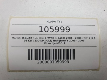 VÍKO KUFRU KUFRU ZADNÍ JAGUAR X-TYPE I FACELIFT EU