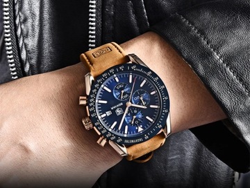 МУЖСКИЕ ЧАСЫ BENYAR BY-5140 КОЖАНЫЙ РЕМЕШОК ВОДОНЕПРОНИЦАЕМЫЙ 3BAR ХРОНОГРАФ