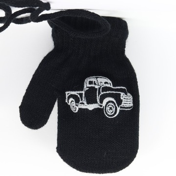 9-18mies Z PUSZKIEM Rękawiczki z jednym palcem SZNUREK 11cm CZARNY 116 auto