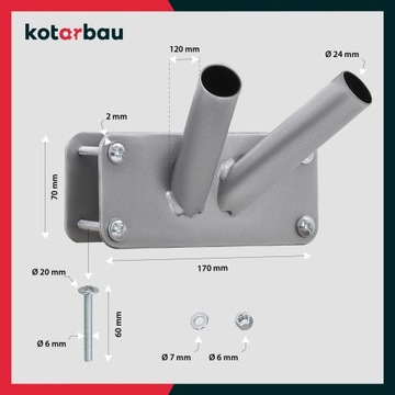 ДЕРЖАТЕЛЬ ДЛЯ БАЛКОННОГО ФЛАГА 170 ММ ДВОЙНОЙ ДЛЯ БАЛЮСТРАДЫ ФЛАГА 2-RAM СЕРЫЙ