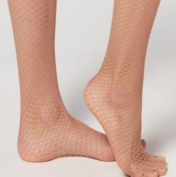 CALZEDONIA RAJSTOPY średnia siatka KABARETKI FISHNET beżowe cieliste 3/4