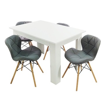 Zestaw stół Modern 120 biały i 4 krzesła Eliot FABRIC szare