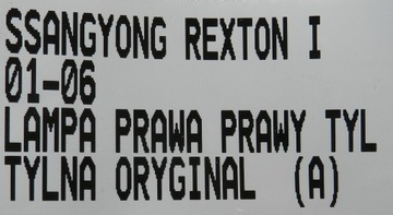 SSANGYONG REXTON I 01-06 SVĚTLO PRAVÁ PRAVÝ ZADNÍ