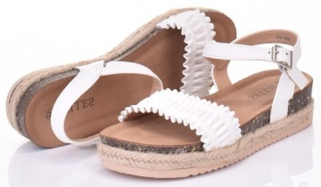 МОДНЫЕ ЖЕНСКИЕ САНДАЛИИ НА ПЛАТФОРМЕ КОЖАНЫЕ ЭСПАДРИЛЬИ БЕЛЫЕ