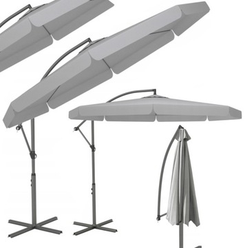 Parasol z wysięgnikiem 8-RAMIENNY Duży 300cm Szary Ogrodowy SOLIDNY