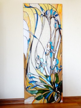 Ирисы витражное панно остекление цветы витражи
