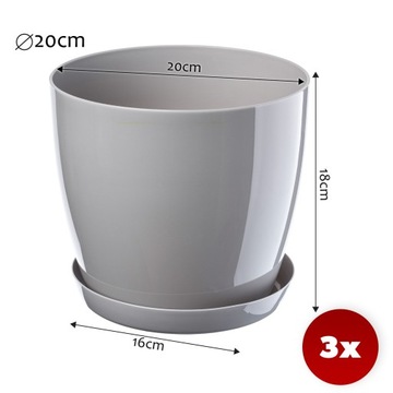 3x ЦВЕТОЧНЫЙ ВАЗ 20 СМ С КРЫШКОЙ С СЕРОЙ ПОДСТАВКОЙ