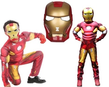 Strój IRON MAN Przebranie bal karnawał kostium MIĘŚNIE + MASKA 122 128 r.M