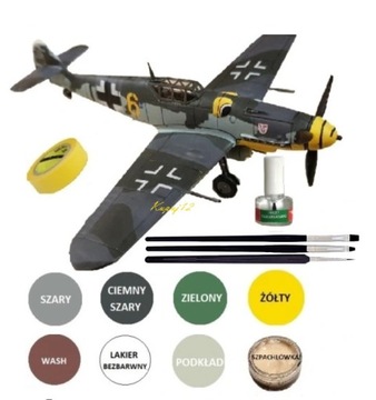 MESSERSCHMITT Bf 109-G-6 MODEL ZESTAW: PODKŁAD, FARBY+KLEJ+ PEDZELKI