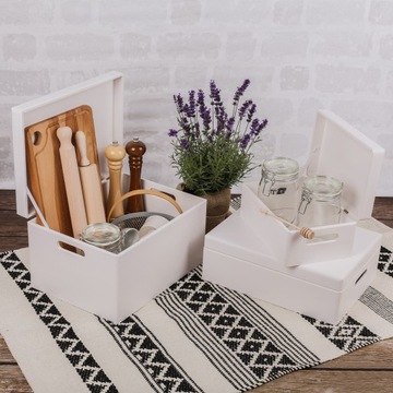 Белый деревянный ящик с ручками 40х30х14 см.