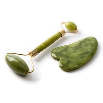 GUA SHA PŁYTKA + WAŁEK DO MASAŻU 100% JADEIT